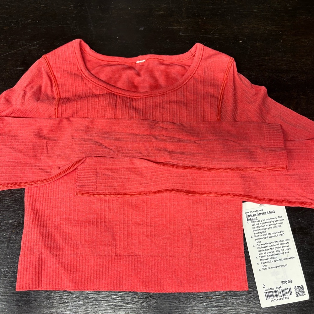 Lululemon Red Long Sleeve Ribbed Top